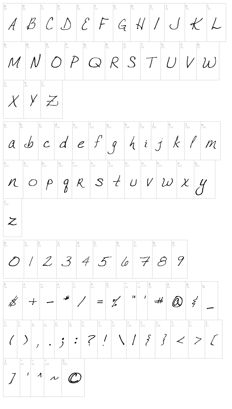 VTC Joelene Hand font map